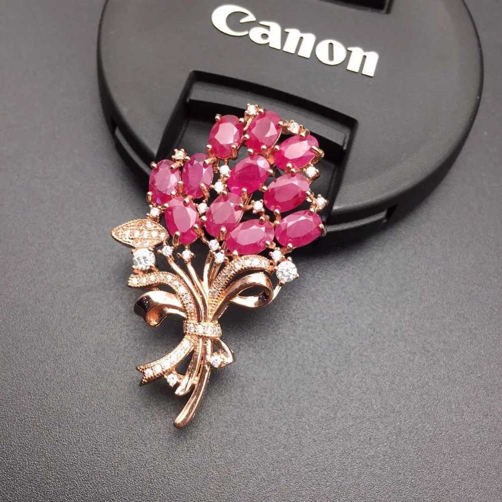 Natural ruby brooch dual-use style can be used as a pendant 925 silver precious ruby natural stone J251125
