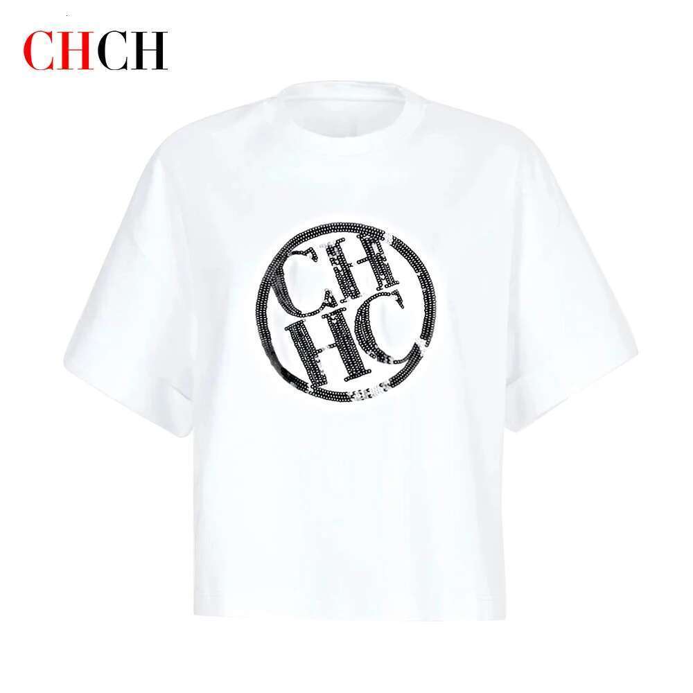 CHCH Women Fashion Cotton T-Shirt Round Neck Classic Basic Short Sleeve Tops 2024 High Quality Lady Tee Shirt