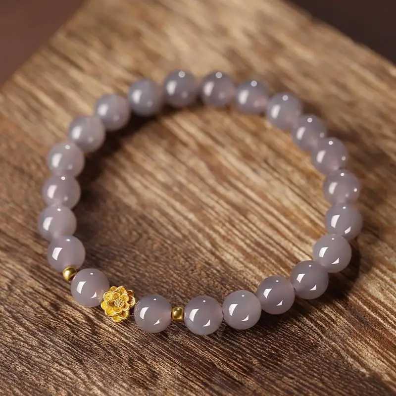2024 New Natural Ice Seed Smoke Purple Hetian Jade Chalcedony Round Bead Bracelet Lotus Jade Single Circle Hand String for Gifts J251125