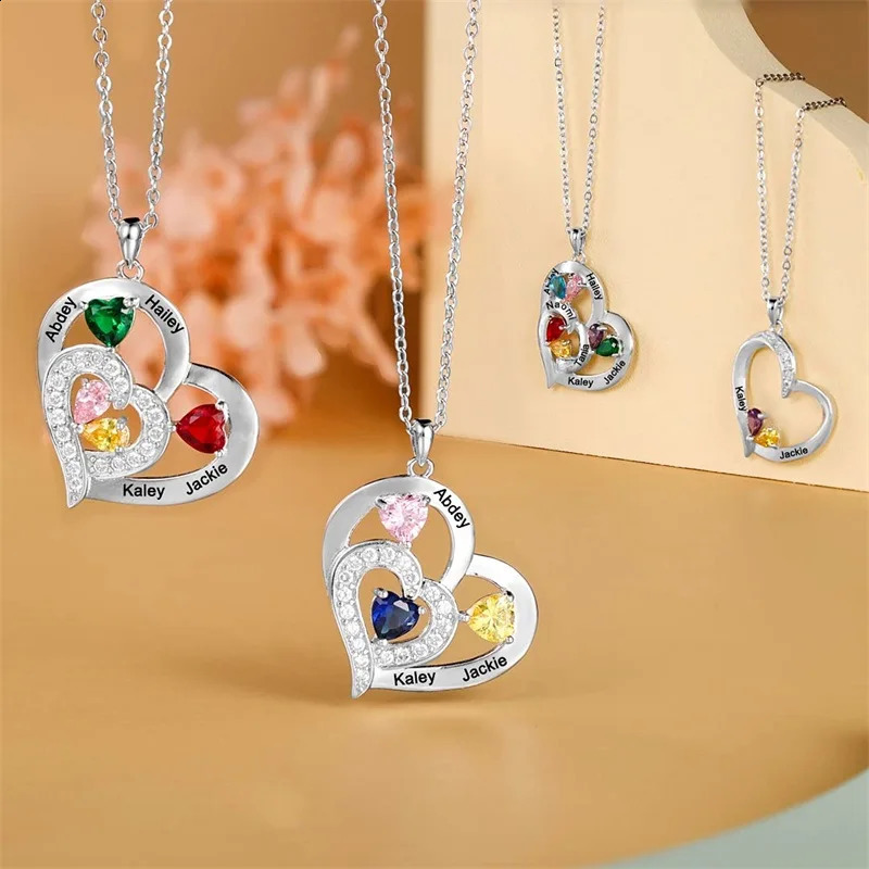 Personalized Names Necklace for Mom Heart Birthstone Necklace for Women Custom Mother Name Necklace Mothers Day Birthday Gifts 250425