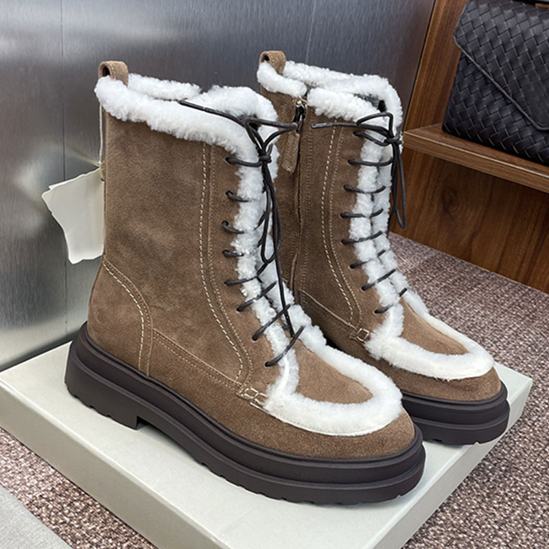 luxury snow boots designer shoe woman winter boot lady shoes knight boots booties Round toe Suede leather Strap high-top shoes Shearling wool warm low heel boots