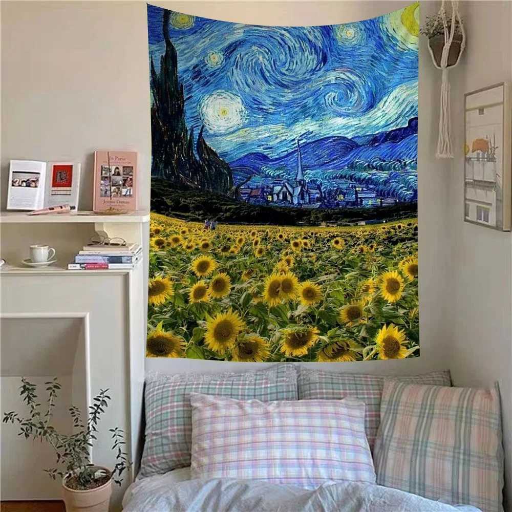 Funny Van Gogh Art Oil Painting Anime Tapestry Indian Buddha Wall Decoration Witchcraft Bohemian Hippie Wall Hanging SheetsM251125