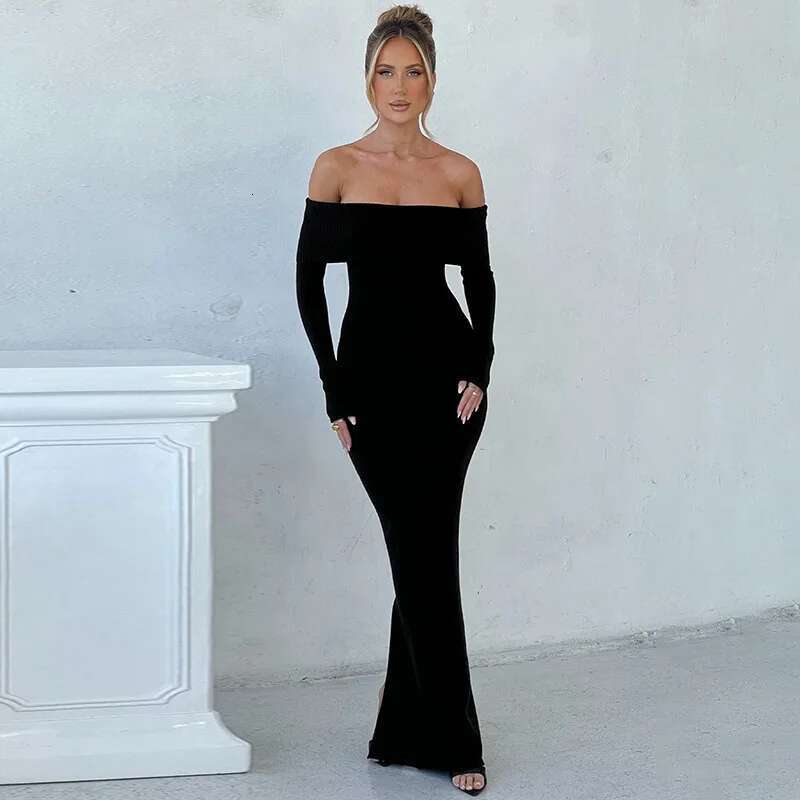 Dongdumaoyi Townlike Knitted Slim Bodycon Dress Women Off Shoulder Autumn Winter Nightclub Sexy Party Elegant Maxi Long Dresses