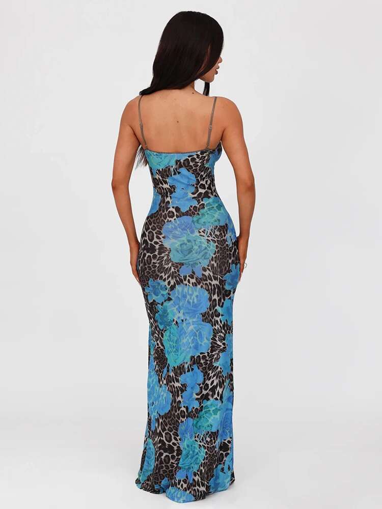 Dongdumaoyi Townlike Print Slim Bodycon Maxi Long Dress Women Spaghetti Strap Summer Backless Nightclub Sexy Party Dresses