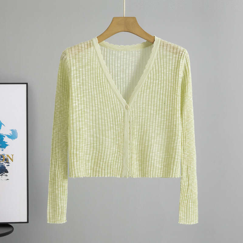 Womens Designer Clothing Solid Color Slim Fit Cardigan Knitted Jacket for Womens Summer New Outfit Thin Style Sun Protection Shirt Versatile Short Top