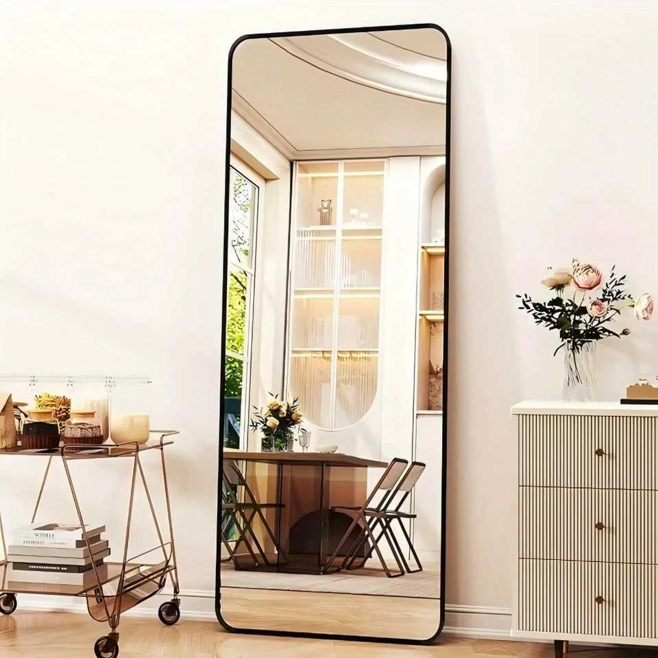 59x162 Full Length Mirror Standing Full Body Mirror with Rounded Corners Black G251125