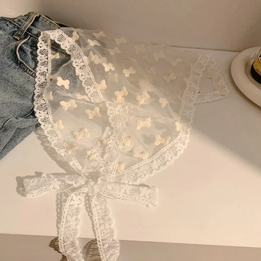 Cute Butterfly Lace Triangle Hair Scarf Suitable for Women White Bandanas Hair Spring and Summer Headwear Girl Hair Accessories 250423