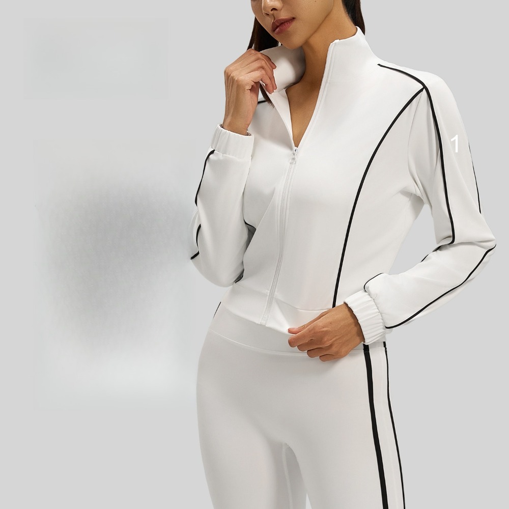 A138 Women Yoga Lline Jacket Sports Coat Windproof Color Block Yoga Clothes Quick-drying Long Sleeve Top Zipper Fitness Cardigan