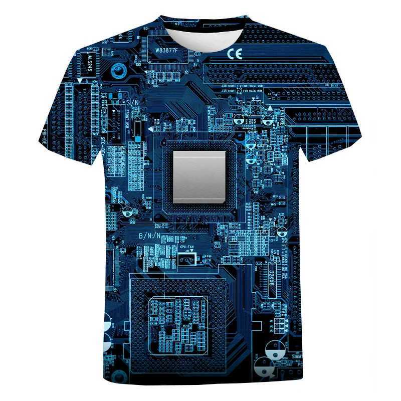 3D printed circuit board graphic T-shirt mens summer fashion T-shirt electronic chip creative T-shirt womens gym clothing top W250425