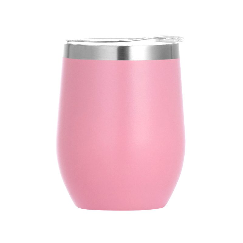 12oz stainless steel vacuum insulated wine glasses with lid powder coated egg shape cup drinking tumblers colors customize logo A1