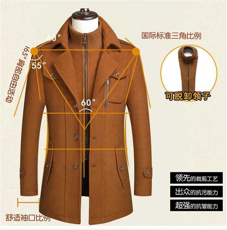 Mens Double Collar Wool Coat Fashion Handsome Autumn Winter Business Style High Quality Middle-aged Mens Fashion Woolen CoatT251125