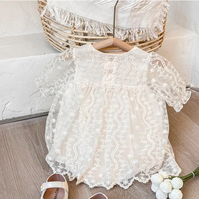 Summer born jumpsuit baby dress birthday outfit toddler short sleeved lace 250422