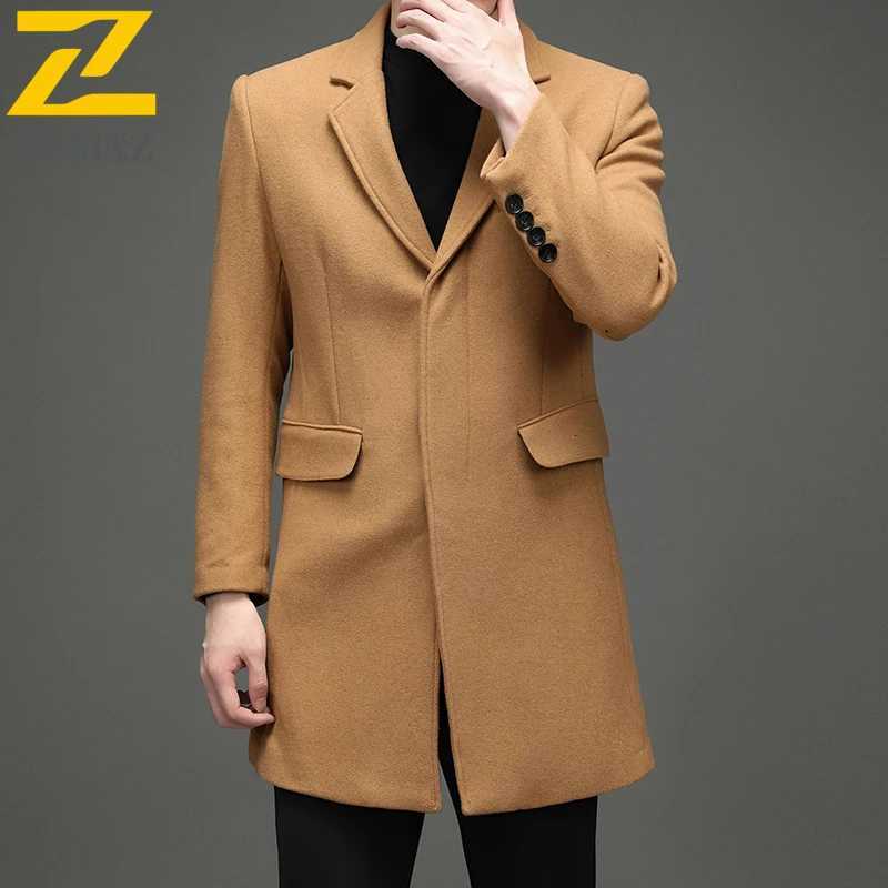 COMXZ 2025 Winter Woolen Trench Coat Men Retro Thick Cashmere Coat Korean Street Man Clothes Lightw Luxury Wool Blends OvercoatT251125