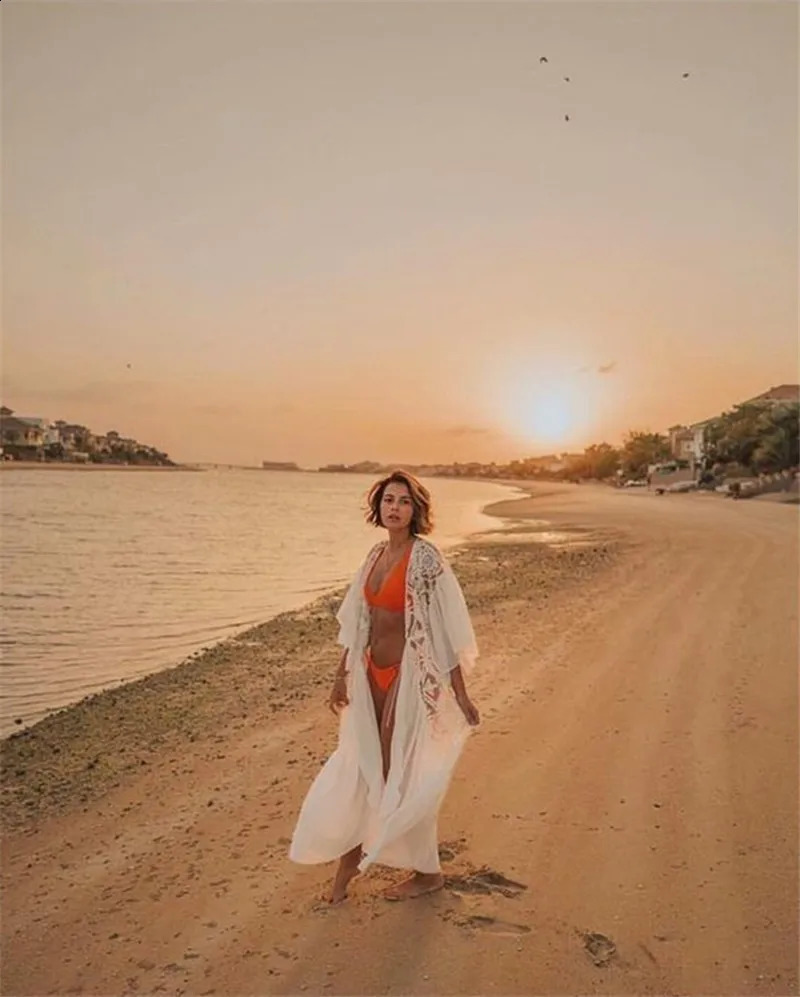 2024 fashion patch work lace bikini top see through swimming cardigan oversized holiday outfit ruffles Kafotan beach dress 250422