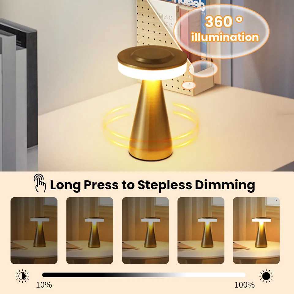 Retro Mushroom Table Lamp Touch Sensor Desktop Night Light Rechargeable Reading Lamp For Bedroom Restaurant Bar Decor LightingM251125