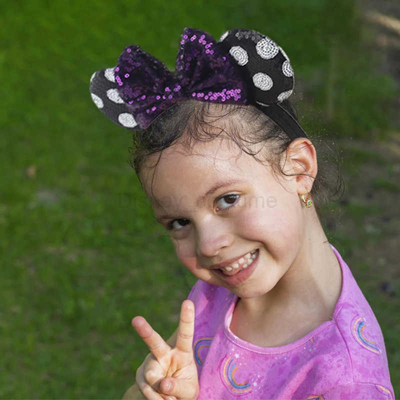 Disney 2024 Disney Mouse Ears Adjustable Elastic Headband Suitable for Baby Adult Glitter 5 Bow Hair Festival Party DIY Hair Accessories X250425