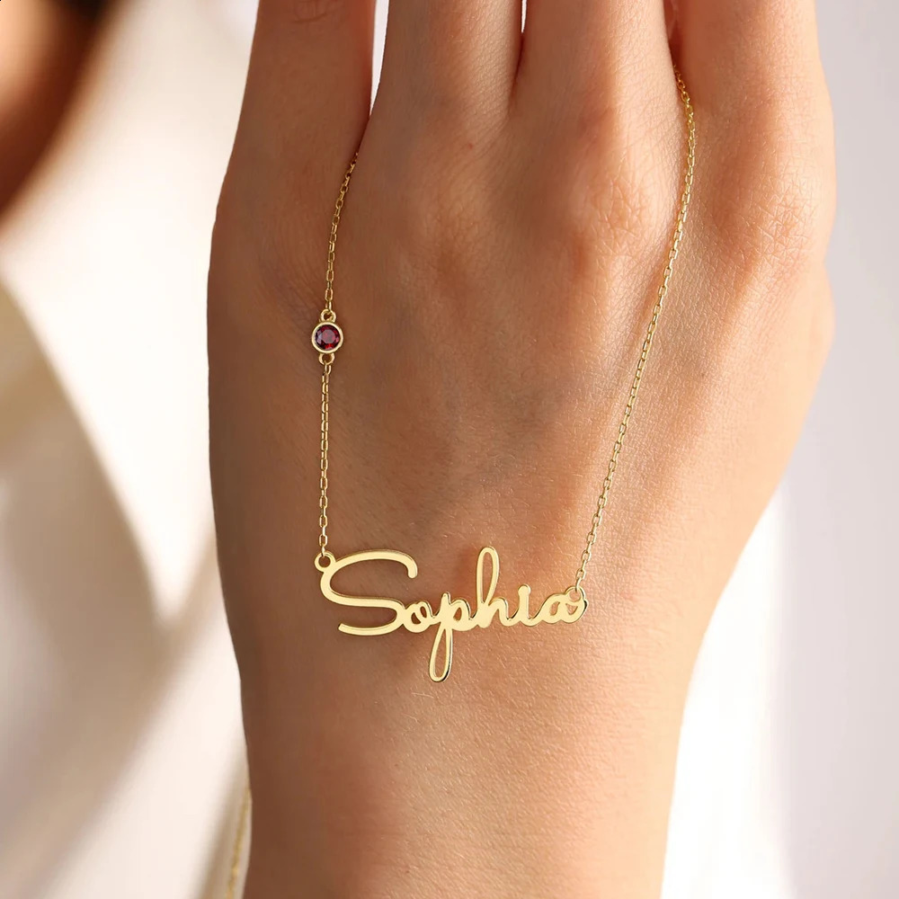 SUNIBI DIY Birthstone Customized Fashion Stainless Steel Name Necklace Personalized Letter Choker Necklace Pendant Nameplate Gi 250425
