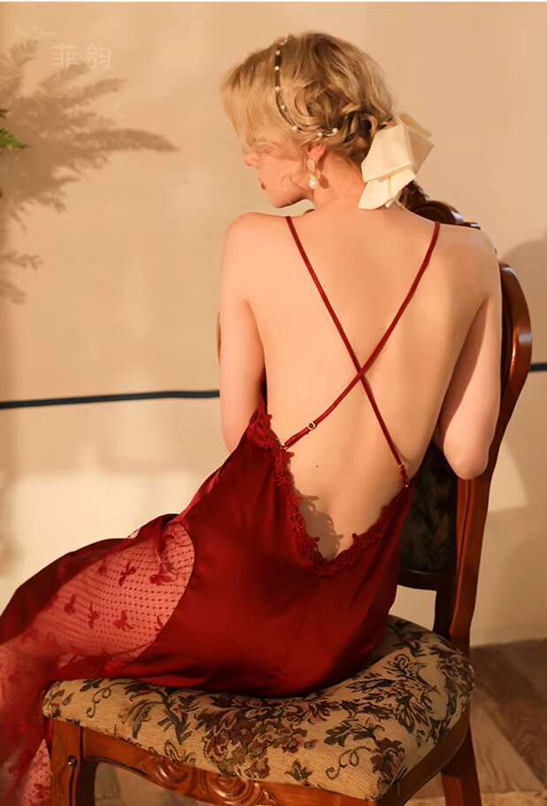 Silk Satin Ladies Sexy Robe Nightgown Women Sleepwear Lace Pijamas Dress