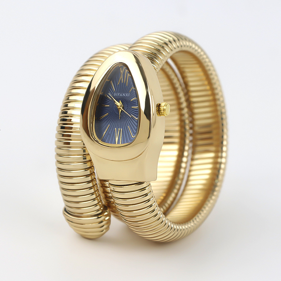 Luxury Brand Designer Watches Foreign Trade Snake-Shaped Watch Gold Elegant Women's Watch Creative Personality Quartz Watch High-End Bracelet Wat
