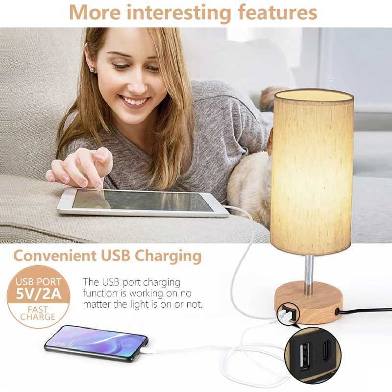 LED Linen Table Lamp Touch Switch 3000K Brightness Adjustable USB Plug Simple Bedside Light Bedroom Study living room Home DecorM251125