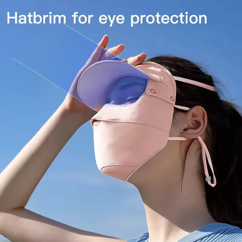 Summer Women Sunscreen Ice Silk Mask Upf50 UV Protection Sunscreen Veil Running Sports Mask Scarf Outdoor Cycling Sunscreen Hat 250424