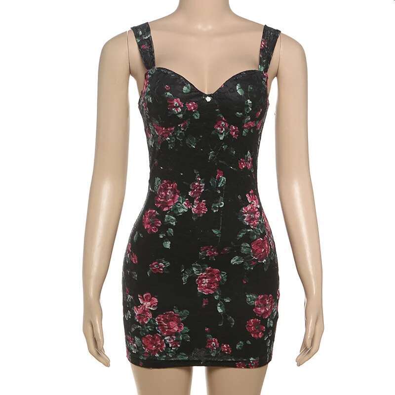 Dongdumaoyi Townlike Print Lace Slim Bodycon Dress Women Spaghetti Strap Mini Spring Summer Nightclub Sexy Party Dresses