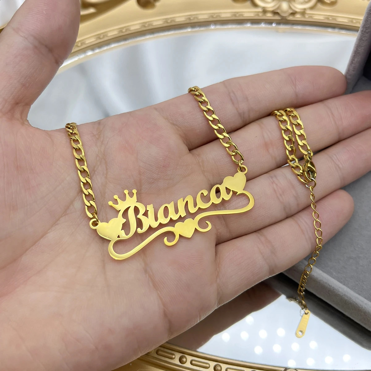 Custom Name Necklace with Heart Personalized Cuban Chain Necklace for Girl Custom Stainless Steel Gold Necklae For Women Gift 250425
