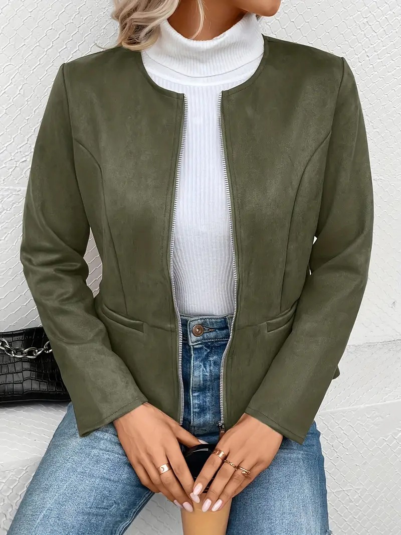 2024 autumn and winter slim fit and slimming temperament commuting zipper long sleeved jacket for women