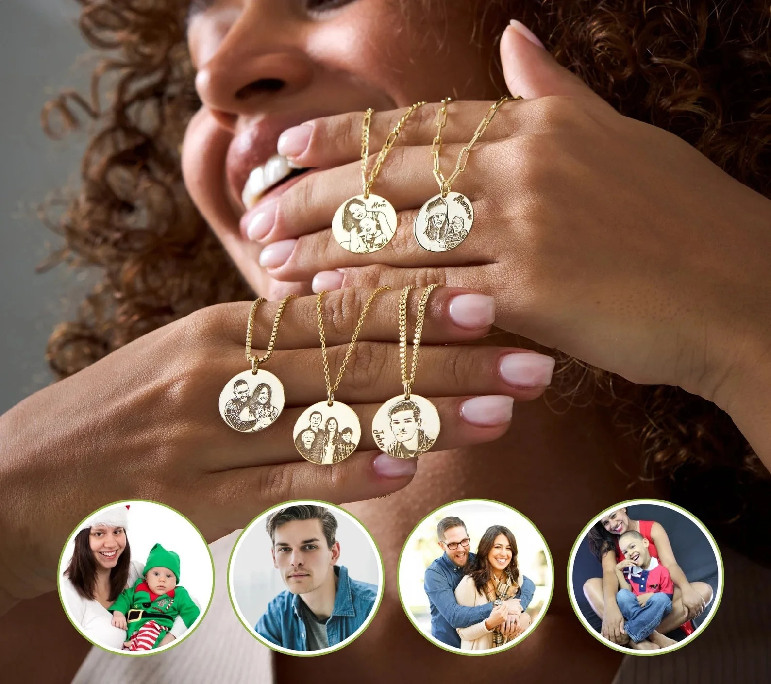 Amaxer Custom Po Necklace for Engraved Family Po Gold Color Portrait Necklace Personalized Birthday Gift for Mom Family 250425