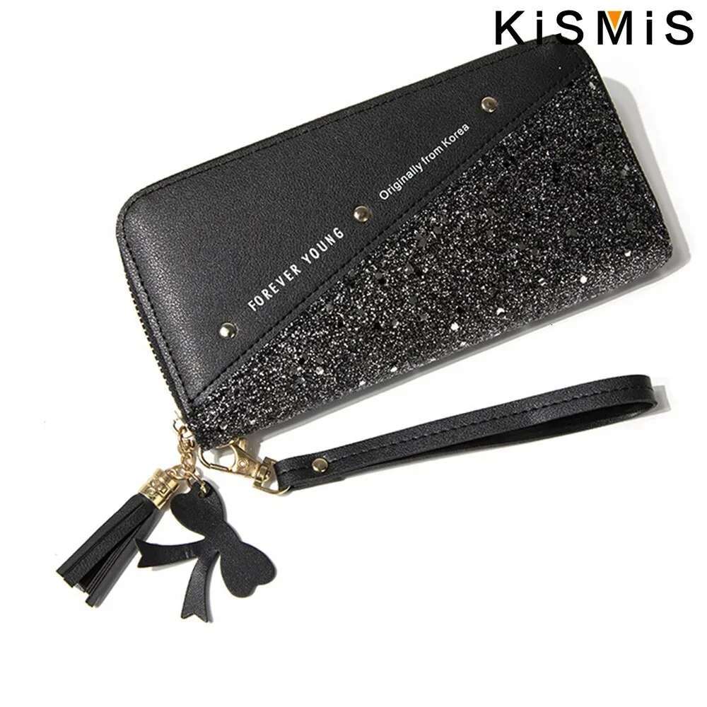 KISMIS Women's Long Leather Large Capacity Buckle Clutches Fashion Multi-Card Wallets Zipper