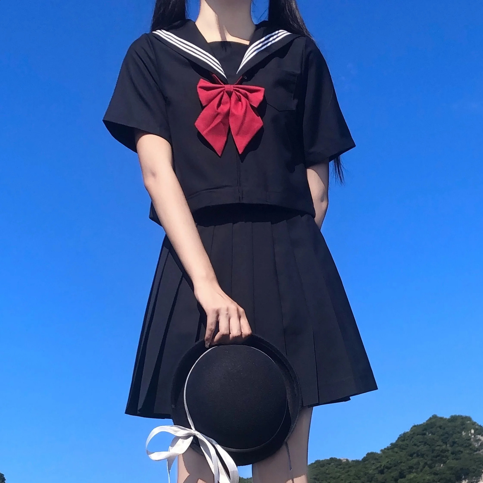 Japanese school uniform girl S-8XL plus size Jk set white two-piece black three piece basic sailor uniform womens long sleeved set 250418