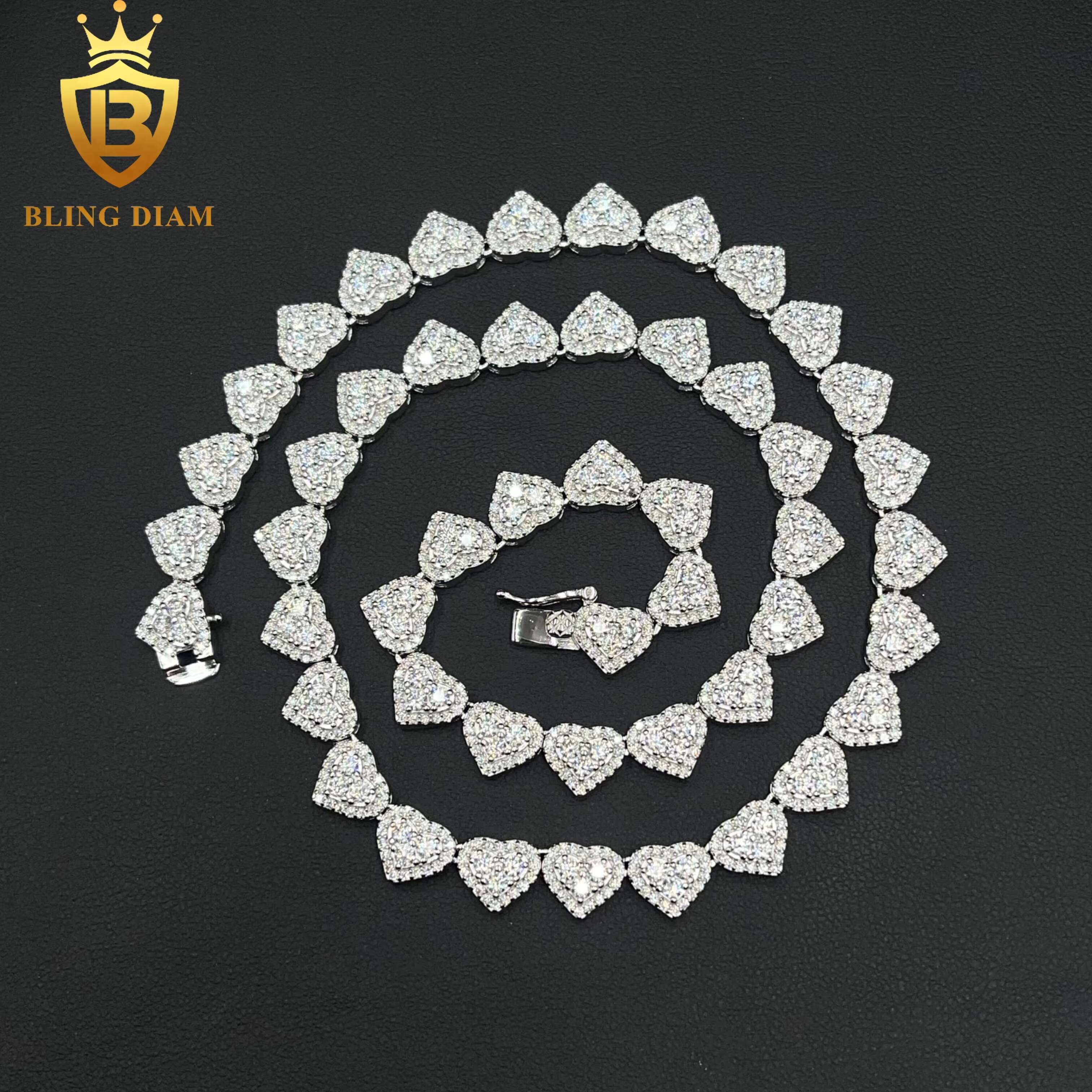 8mm Fine Jewelry GRA Certificate 925 Sterling Silver VVS Moissanite Heart Shape Cuban Tennis Chain Necklace