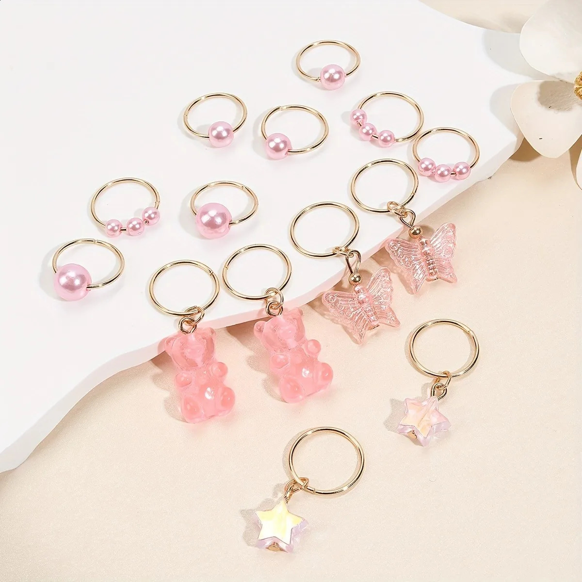 14 cute butterfly bear hair braided rings suitable for girls pearl shaped bead clips accessories local jewelry 250417