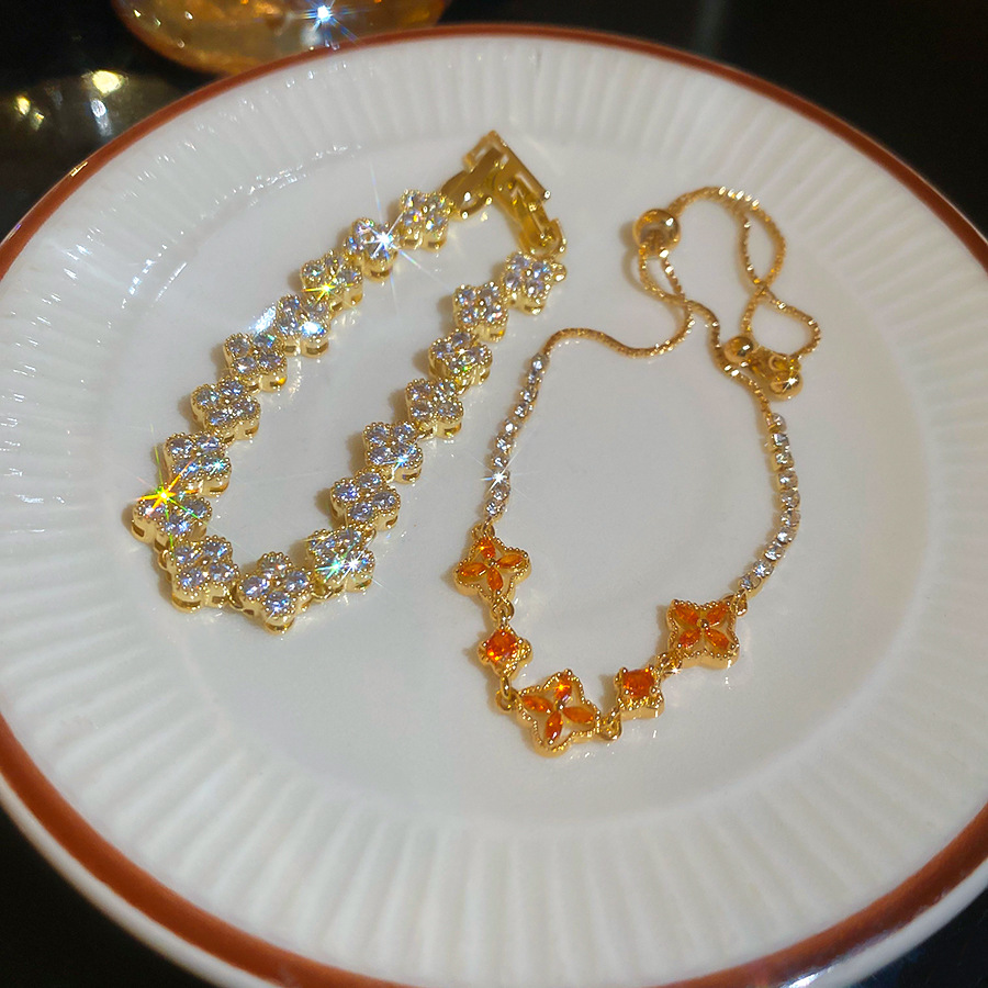 18K Real Gold Plated Zircon Flower Bracelet Vintage Elegant Niche Versatile Bangle Light Luxury High-end Feel Women's Jewelry - view 8