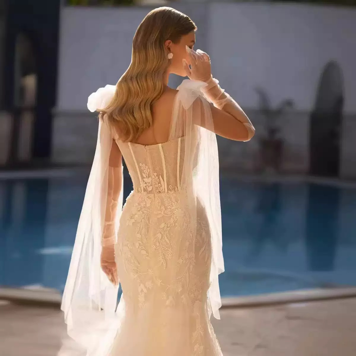 Straps Mermaid Boho Wedding Dresses With Detachable Train Beaded Lace Appliques Long Ivory Beach Bridal Gown Sleeveless Tulle Vestido De Novia