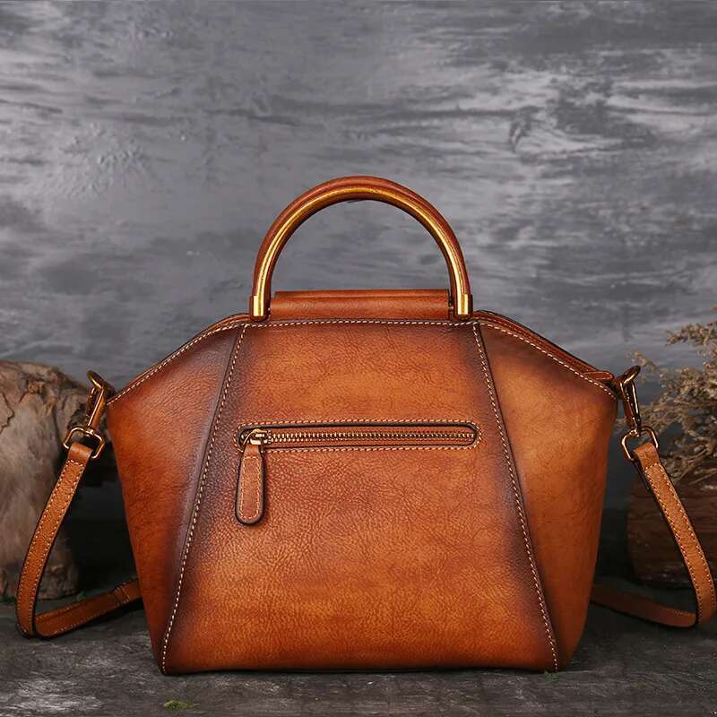 Genuine Emed Leather Messenger Top Handle Bag Retro Handbag Totem Pattern High Quality Natural Skin Women Shoulder Tote Bags