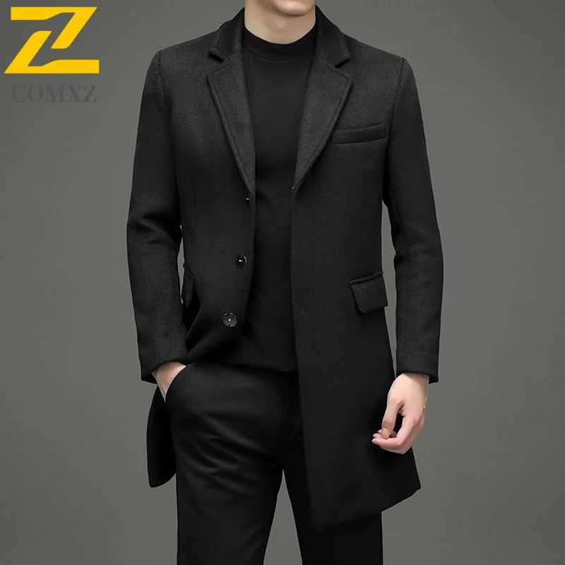 COMXZ 2025 Winter Woolen Trench Coat Men Retro Thick Cashmere Coat Korean Street Man Clothes Lightw Luxury Wool Blends OvercoatT251125
