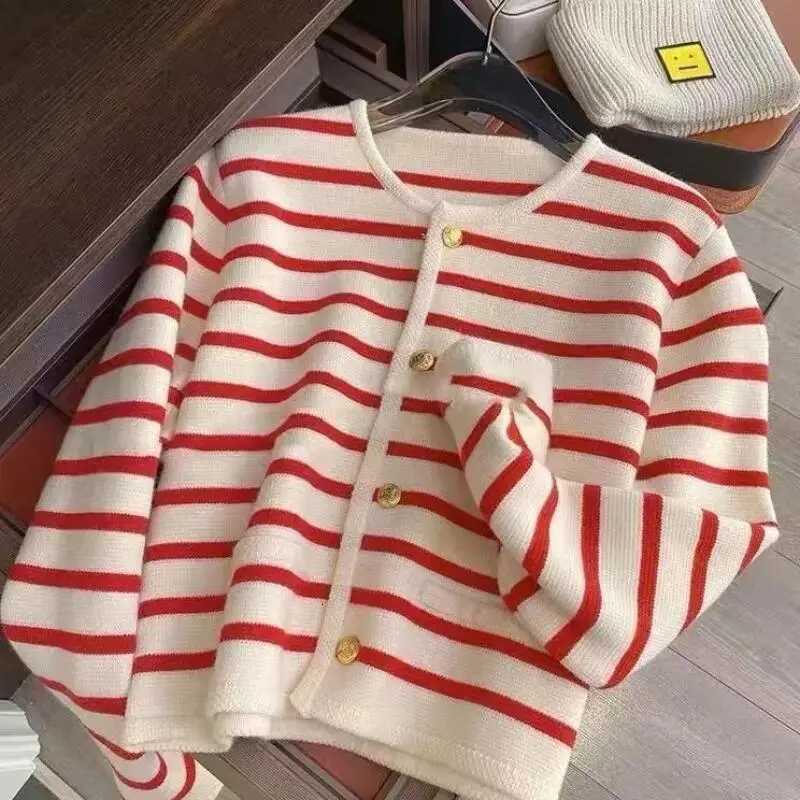 Women Spring Autumn Sweaters O-Neck Stripe Knitted Cardigan Ladies Fashion Long Sleeve Casual Short Tops Korean Style OuterwearT251125