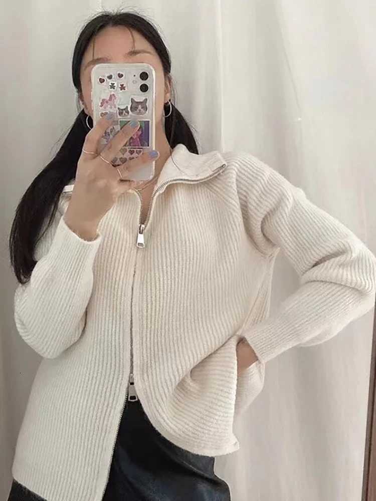 Zippers Sweater Cardigan for Women jacket tricots Coat Knit Outerwears Autumn Winter 2025 Woman Fashion Knitwears CardiganT251125