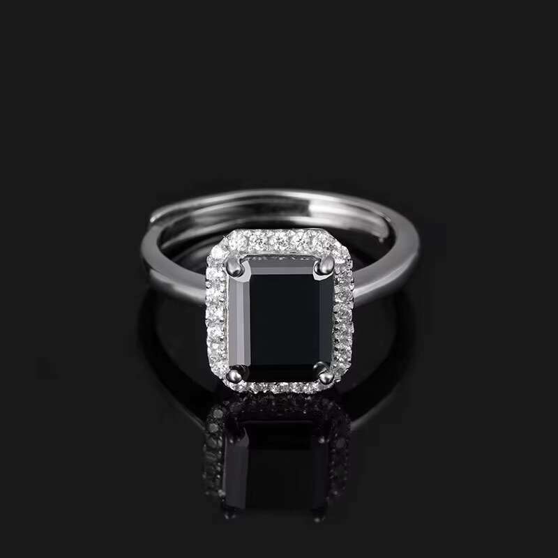 YSYH 925 Silver Gold Plated Square Cut Moissanite Ring 3ct Big Size Black Moissanite Ring for Women