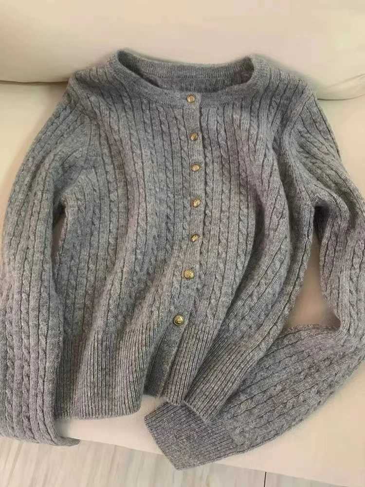 100 cashmere cardigan womens twist sweater lazy little gold button cashmere sweater coatT251125