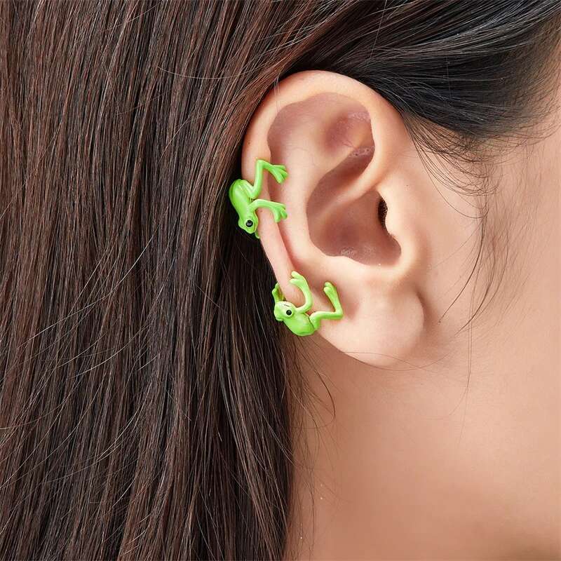 Funny Green Stud Earrings For Women Cute Animal Frog Ear Clip Piercing Studs Y2k Aesthetics Jewelry Gifts