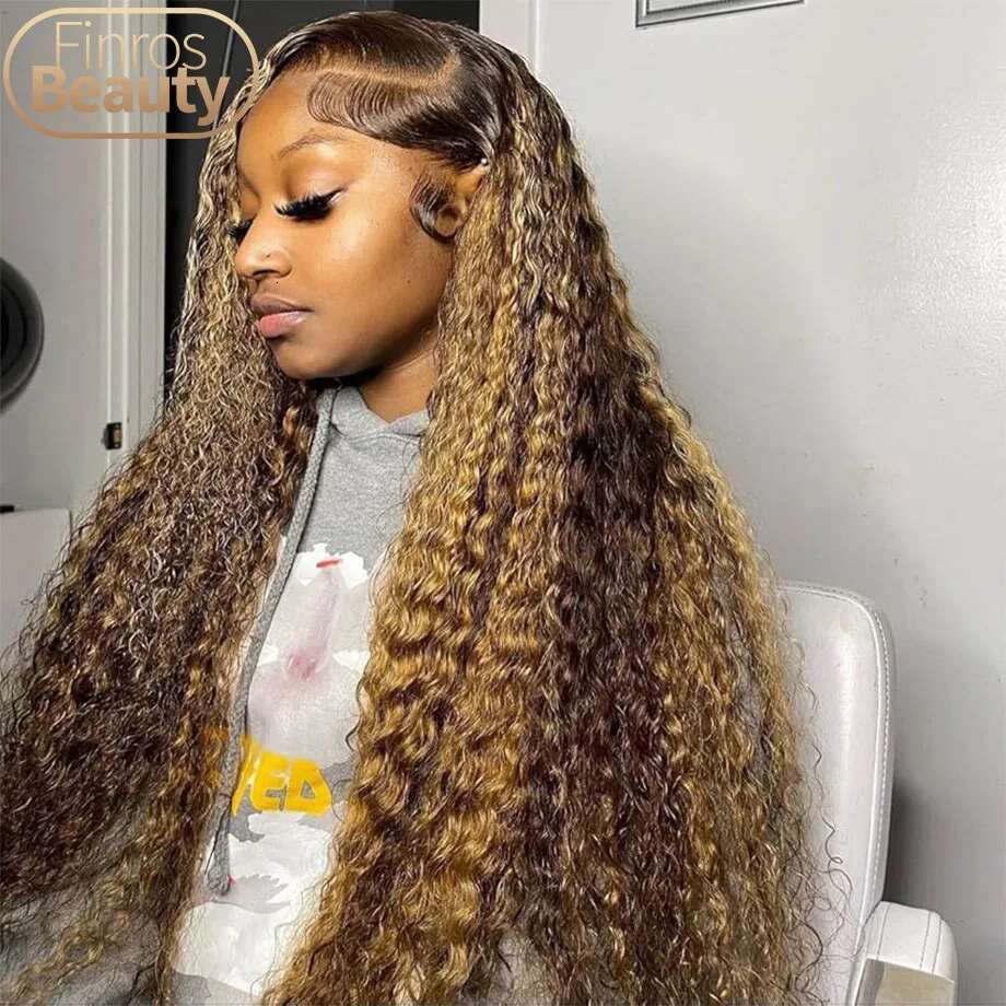 Highlight 13X6 Frontal Human Brazilian Curly Wigs For Women Deep Water Wave HD Lace Wig Transparent Colored Hair