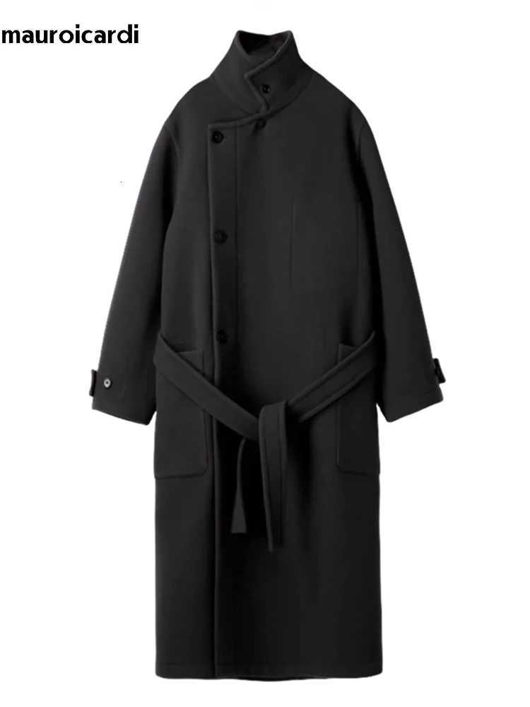 Mauroicardi Autumn Winter Oversized Long Thick Soft Warm Black Wool Blends Coat Men Luxury Designer Clothes Woolen Overcoat 2024T251125