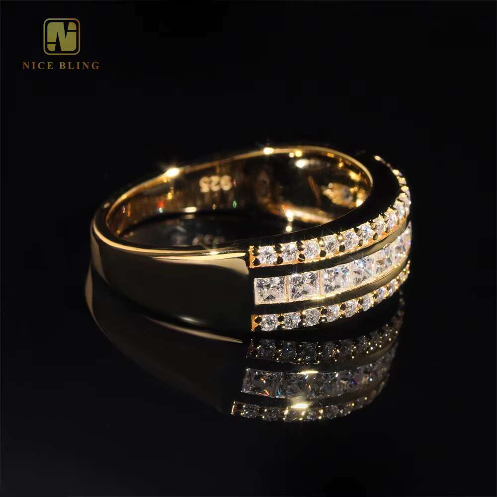 Wholesale Price Hip Hop Princess Square Half Set Stone Rings 925 Silver Iced Out Moissanite Diamond Ring for Men