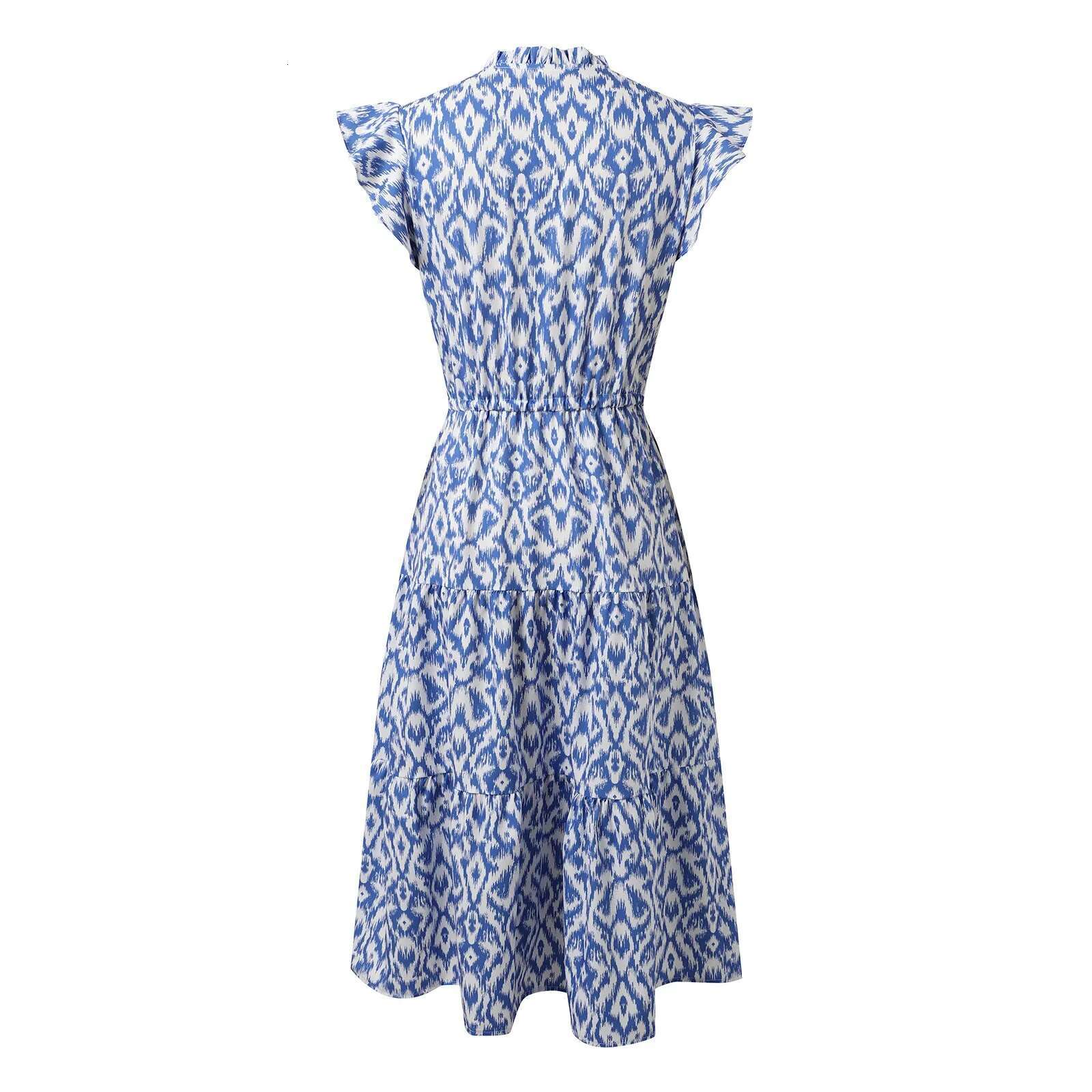 Dongdumaoyi Women S Summer Floral Boho Dress V Neck Ruffle Sleeve Flowy Tiered Midi Beach Dresses Holiday Sundress