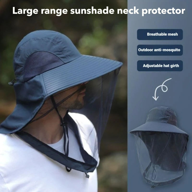 Summer Fishing Hat Outdoor Mosquito Insect Mesh Hat Fishing Climbing Hiking Hats Camping Sun Hats for Men Women 250424