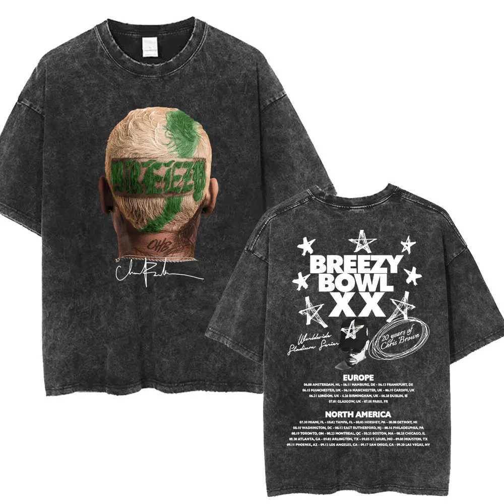 Chris Brown Breezy Bowl XX Tour Laundry T-shirt Retro Hip Hop Gothic T-shirt Mens Extra Large Cotton T-shirt Street Clothing W250425