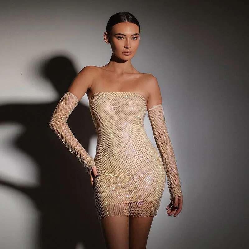 Dongdumaoyi Townlike Mesh Sparkle Glitter Sexy Party Dress Women Mini Sping Summer Autumn Winter Slim Bodycon Dresses With Lining