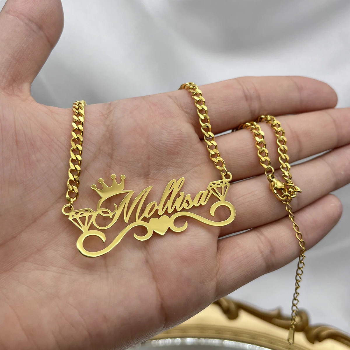 Custom Name Necklace with Crown Personalized Cuban Chain Necklace Stainless Steel Nameplate Necklace for Women Gift 250425